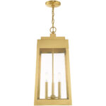 10.5 inch 3 Light Satin Brass Outdoor Pendant Lantern with Clear Glass Shade-Lighting LumensLantern