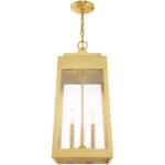 10.5 inch 3 Light Satin Brass Outdoor Pendant Lantern with Clear Glass Shade-Lighting LumensLantern