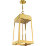 10.5 inch 3 Light Satin Brass Outdoor Pendant Lantern with Clear Glass Shade-Lighting LumensLantern