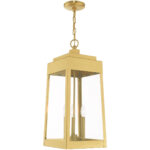 10.5 inch 3 Light Satin Brass Outdoor Pendant Lantern with Clear Glass Shade-Lighting LumensLantern