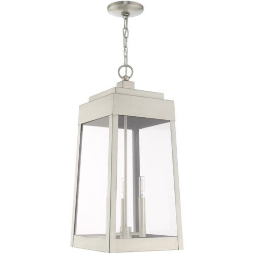 10.5 inch 3 Light Brushed Nickel Outdoor Pendant Lantern with Clear Glass Shade-Lighting LumensLantern