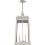 10.5 inch 3 Light Brushed Nickel Outdoor Pendant Lantern with Clear Glass Shade-Lighting LumensLantern