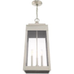 10.5 inch 3 Light Brushed Nickel Outdoor Pendant Lantern with Clear Glass Shade-Lighting LumensLantern