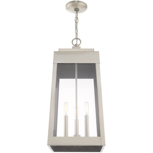 10.5 inch 3 Light Brushed Nickel Outdoor Pendant Lantern with Clear Glass Shade-Lighting LumensLantern