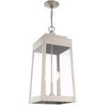 10.5 inch 3 Light Brushed Nickel Outdoor Pendant Lantern with Clear Glass Shade-Lighting LumensLantern