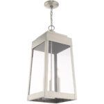 10.5 inch 3 Light Brushed Nickel Outdoor Pendant Lantern with Clear Glass Shade-Lighting LumensLantern