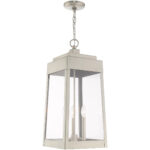 10.5 inch 3 Light Brushed Nickel Outdoor Pendant Lantern with Clear Glass Shade-Lighting LumensLantern