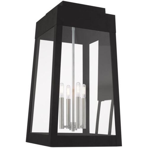 13.75 inch 4 Light Black Outdoor Wall Lantern with Clear Glass Shade-Lighting LumensLantern