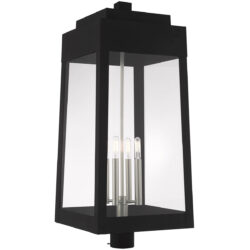 13.75 inch 4 Light Black Outdoor Post Top Lantern with Clear Glass Shade-Lighting LumensLantern