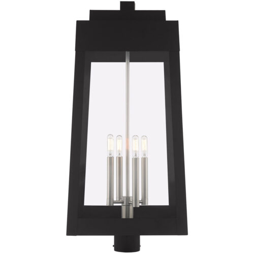 13.75 inch 4 Light Black Outdoor Post Top Lantern with Clear Glass Shade-Lighting LumensLantern