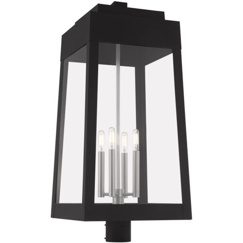 13.75 inch 4 Light Black Outdoor Post Top Lantern with Clear Glass Shade-Lighting LumensLantern