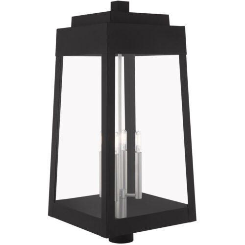 13.75 inch 4 Light Black Outdoor Post Top Lantern with Clear Glass Shade-Lighting LumensLantern