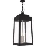 13.75 inch 4 Light Black Outdoor Pendant Lantern with Clear Glass Shade-Lighting LumensLantern