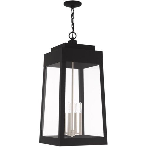 13.75 inch 4 Light Black Outdoor Pendant Lantern with Clear Glass Shade-Lighting LumensLantern