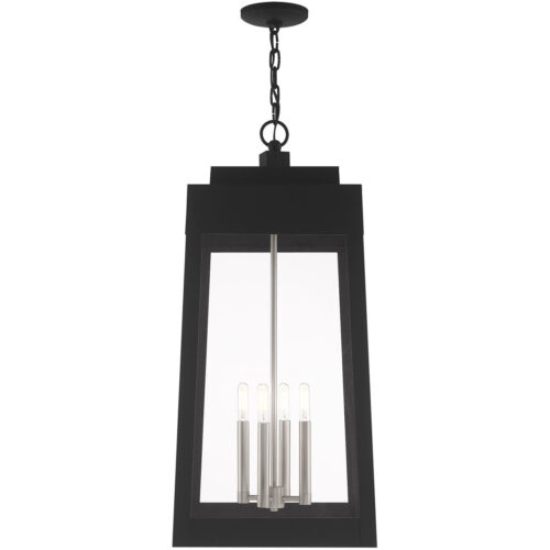 13.75 inch 4 Light Black Outdoor Pendant Lantern with Clear Glass Shade-Lighting LumensLantern