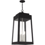 13.75 inch 4 Light Black Outdoor Pendant Lantern with Clear Glass Shade-Lighting LumensLantern