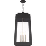 13.75 inch 4 Light Black Outdoor Pendant Lantern with Clear Glass Shade-Lighting LumensLantern