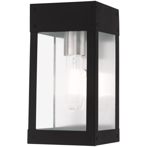 5 inch 1 Light Black Outdoor Wall Lantern with Clear Glass Shade-Lighting LumensLantern