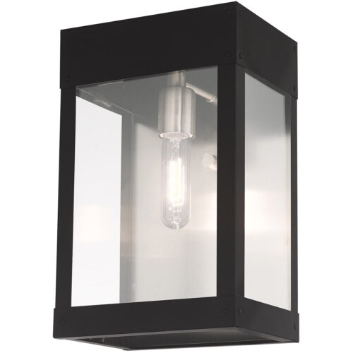 8.25 inch 1 Light Black Outdoor Wall Lantern with Clear Glass Shade-Lighting LumensLantern