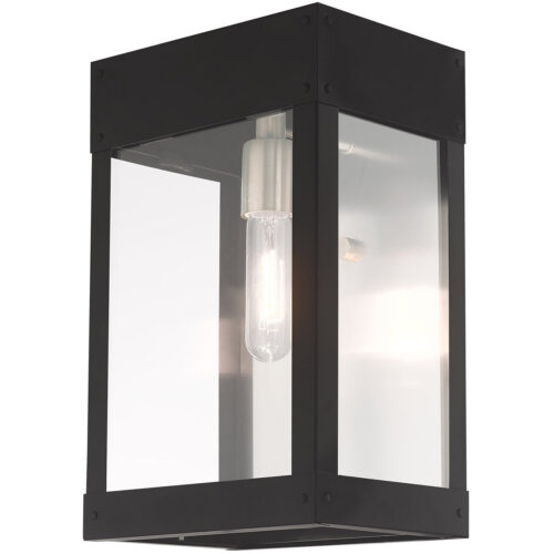 8.25 inch 1 Light Black Outdoor Wall Lantern with Clear Glass Shade-Lighting LumensLantern