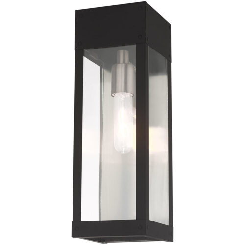 5 inch 1 Light Black Outdoor Wall Lantern with Clear Glass Shade-Lighting LumensLantern