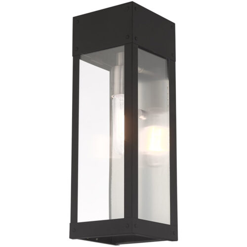 5 inch 1 Light Black Outdoor Wall Lantern with Clear Glass Shade-Lighting LumensLantern