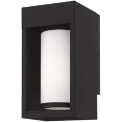 4.875 inch 1 Light Black Outdoor Wall Lantern Pendant Lighting Fixture with Opal White Cylinder Glass Shade-Lighting LumensLantern