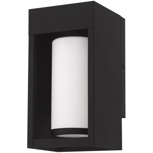 4.875 inch 1 Light Black Outdoor Wall Lantern Pendant Lighting Fixture with Opal White Cylinder Glass Shade-Lighting LumensLantern