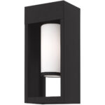 6.25 inch 1 Light Black Outdoor Wall Lantern Pendant Lighting Fixture with Opal White Cylinder Glass Shade-Lighting LumensLantern