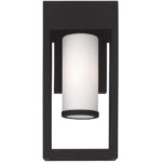 6.25 inch 1 Light Black Outdoor Wall Lantern Pendant Lighting Fixture with Opal White Cylinder Glass Shade-Lighting LumensLantern