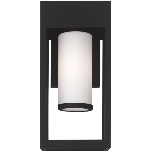 6.25 inch 1 Light Black Outdoor Wall Lantern Pendant Lighting Fixture with Opal White Cylinder Glass Shade-Lighting LumensLantern