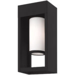 6.25 inch 1 Light Black Outdoor Wall Lantern Pendant Lighting Fixture with Opal White Cylinder Glass Shade-Lighting LumensLantern