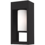 6.25 inch 1 Light Black Outdoor Wall Lantern Pendant Lighting Fixture with Opal White Cylinder Glass Shade-Lighting LumensLantern