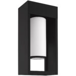 7.875 inch 1 Light Black Outdoor Wall Lantern Pendant Lighting Fixture with Opal White Cylinder Glass Shade-Lighting LumensLantern