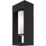 7.875 inch 1 Light Black Outdoor Wall Lantern Pendant Lighting Fixture with Opal White Cylinder Glass Shade-Lighting LumensLantern