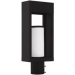 4.625 inch 1 Light Black Outdoor Post Top Lantern Pendant Lighting Fixture with Opal White Cylinder Glass Shade-Lighting LumensLantern