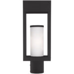 4.625 inch 1 Light Black Outdoor Post Top Lantern Pendant Lighting Fixture with Opal White Cylinder Glass Shade-Lighting LumensLantern