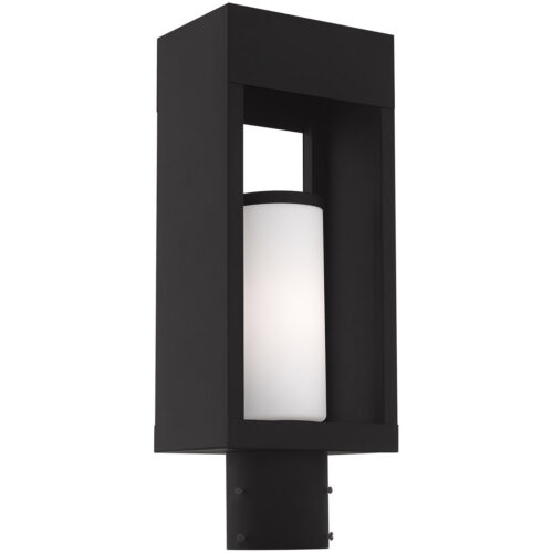 4.625 inch 1 Light Black Outdoor Post Top Lantern Pendant Lighting Fixture with Opal White Cylinder Glass Shade-Lighting LumensLantern