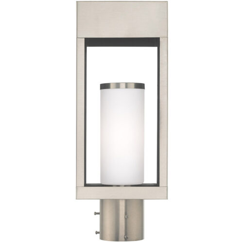 4.625 inch 1 Light Brushed Nickel Outdoor Post Top Lantern Pendant Lighting Fixture with Opal White Cylinder Glass Shade-Lighting LumensLantern