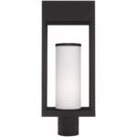 5.125 inch 1 Light Black Outdoor Post Top Lantern Pendant Lighting Fixture with Opal White Cylinder Glass Shade-Lighting LumensLantern