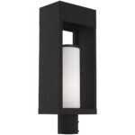 5.125 inch 1 Light Black Outdoor Post Top Lantern Pendant Lighting Fixture with Opal White Cylinder Glass Shade-Lighting LumensLantern