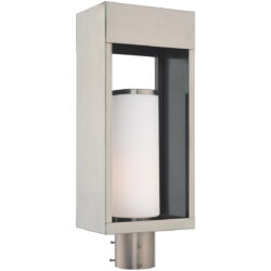 5.125 inch 1 Light Brushed Nickel Outdoor Post Top Lantern Pendant Lighting Fixture with Opal White Cylinder Glass Shade-Lighting LumensLantern