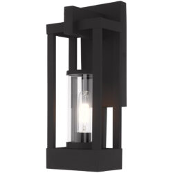 6.25 inch 1 Light Black Outdoor Wall Lantern Pendant Lighting Fixture with Cylinder Clear Glass Shade-Lighting LumensLantern