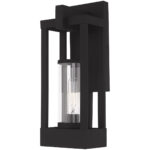 6.25 inch 1 Light Black Outdoor Wall Lantern Pendant Lighting Fixture with Cylinder Clear Glass Shade-Lighting LumensLantern