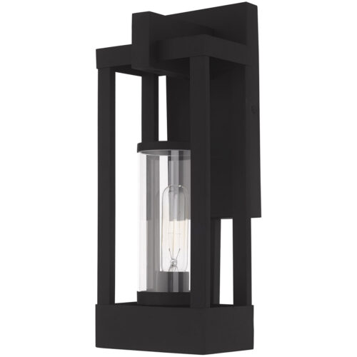 6.25 inch 1 Light Black Outdoor Wall Lantern Pendant Lighting Fixture with Cylinder Clear Glass Shade-Lighting LumensLantern