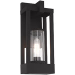 6.25 inch 1 Light Black Outdoor Wall Lantern Pendant Lighting Fixture with Cylinder Clear Glass Shade-Lighting LumensLantern