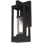 6.25 inch 1 Light Black Outdoor Wall Lantern Pendant Lighting Fixture with Cylinder Clear Glass Shade-Lighting LumensLantern