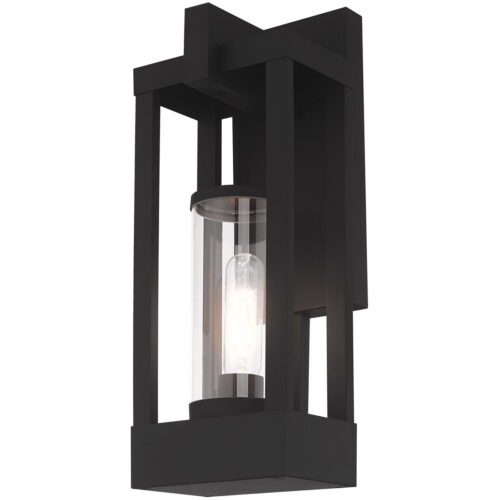 6.25 inch 1 Light Black Outdoor Wall Lantern Pendant Lighting Fixture with Cylinder Clear Glass Shade-Lighting LumensLantern