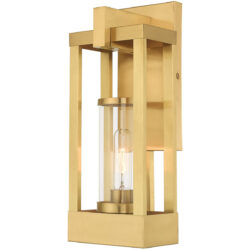 6.25 inch 1 Light Satin Brass Outdoor Wall Lantern Pendant Lighting Fixture with Cylinder Clear Glass Shade-Lighting LumensLantern