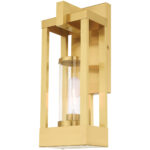 6.25 inch 1 Light Satin Brass Outdoor Wall Lantern Pendant Lighting Fixture with Cylinder Clear Glass Shade-Lighting LumensLantern